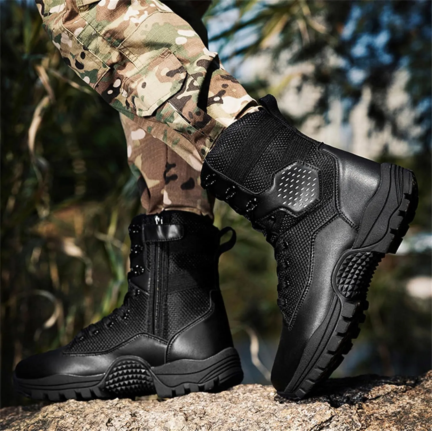 Men's Military Tactical Combat Boots, Lightweight Work Military Boots, with Side Zipper, Hiking Outdoor Work Boots,Breathable Work Trainers