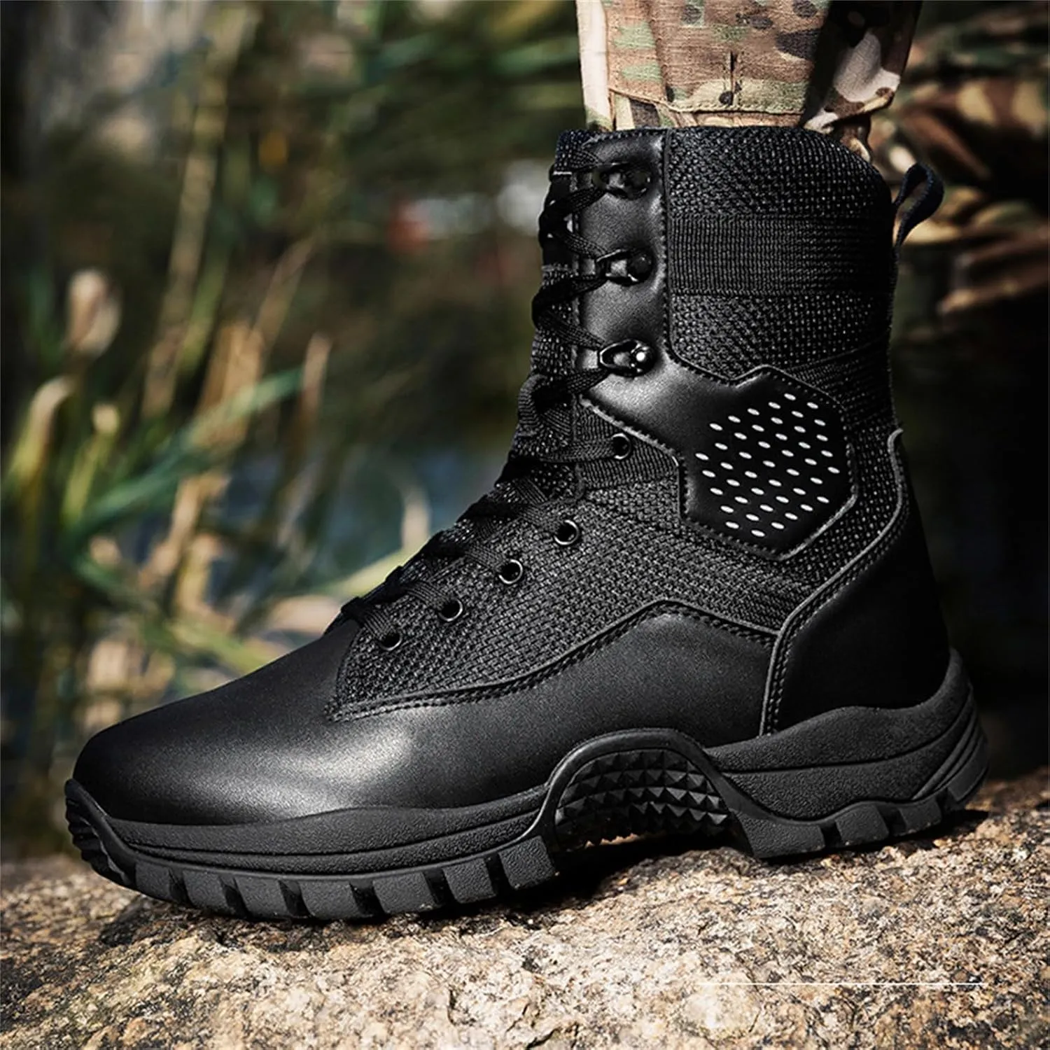 Men's Military Tactical Combat Boots, Lightweight Work Military Boots, with Side Zipper, Hiking Outdoor Work Boots,Breathable Work Trainers