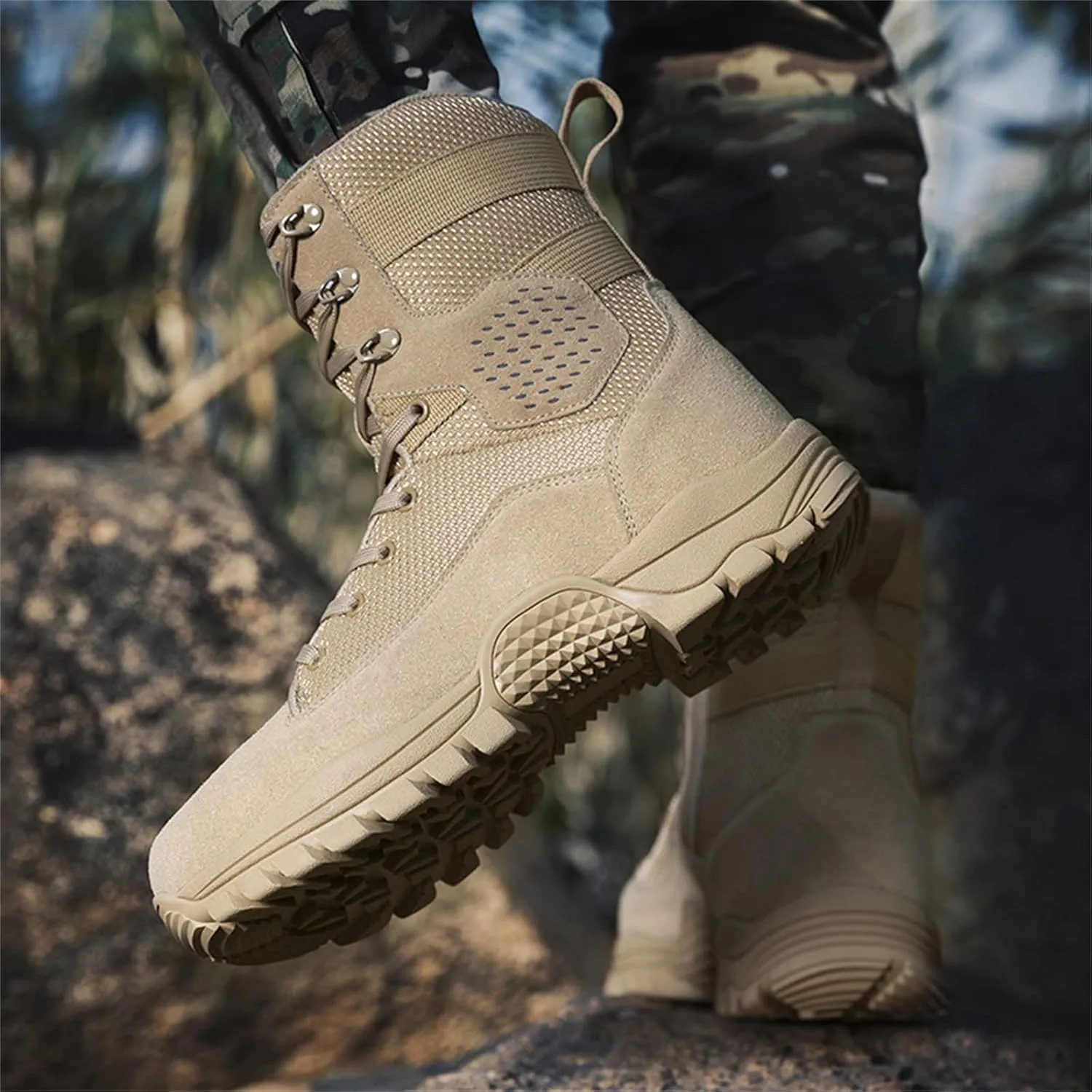 Men's Military Tactical Combat Boots, Lightweight Work Military Boots, with Side Zipper, Hiking Outdoor Work Boots,Breathable Work Trainers