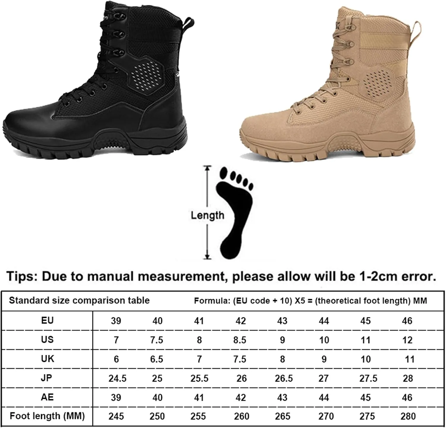 Men's Military Tactical Combat Boots, Lightweight Work Military Boots, with Side Zipper, Hiking Outdoor Work Boots,Breathable Work Trainers