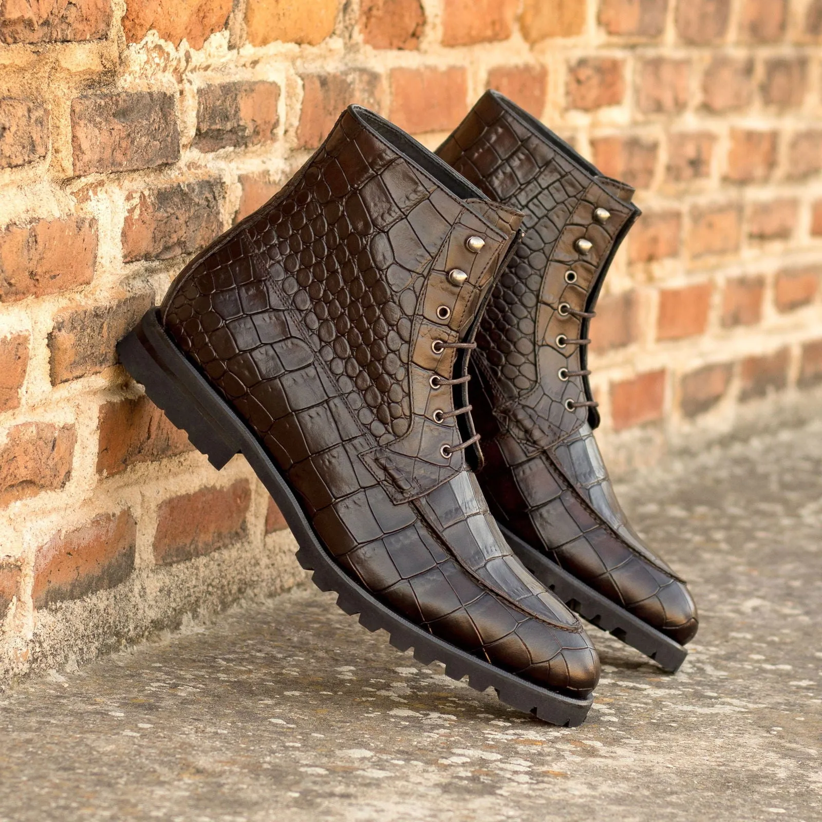 Men's Moc Leather Boots Wide Plus Size Brown Dark Brown 5301