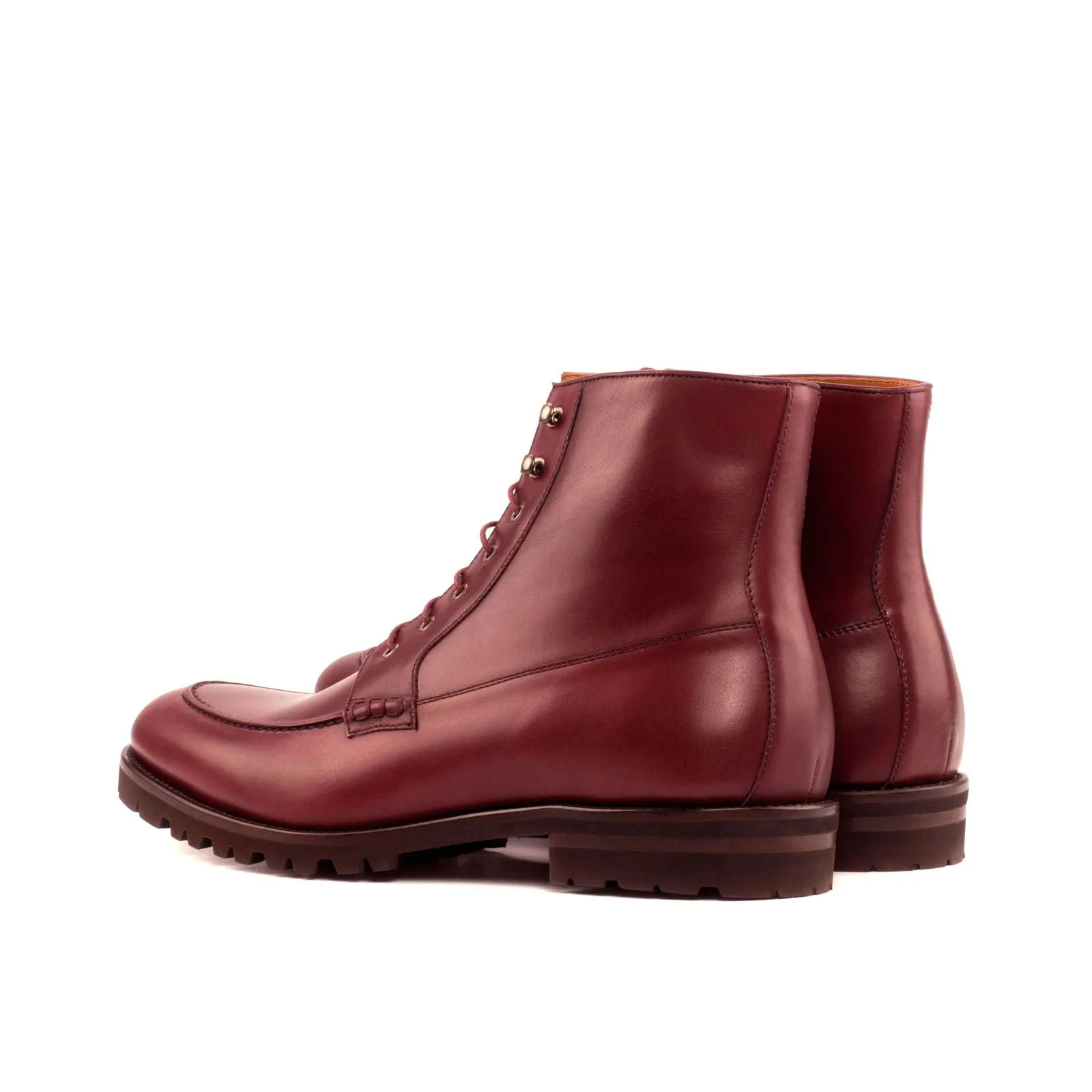 Men's Moc Leather Boots Wide Plus Size Burgundy 4040