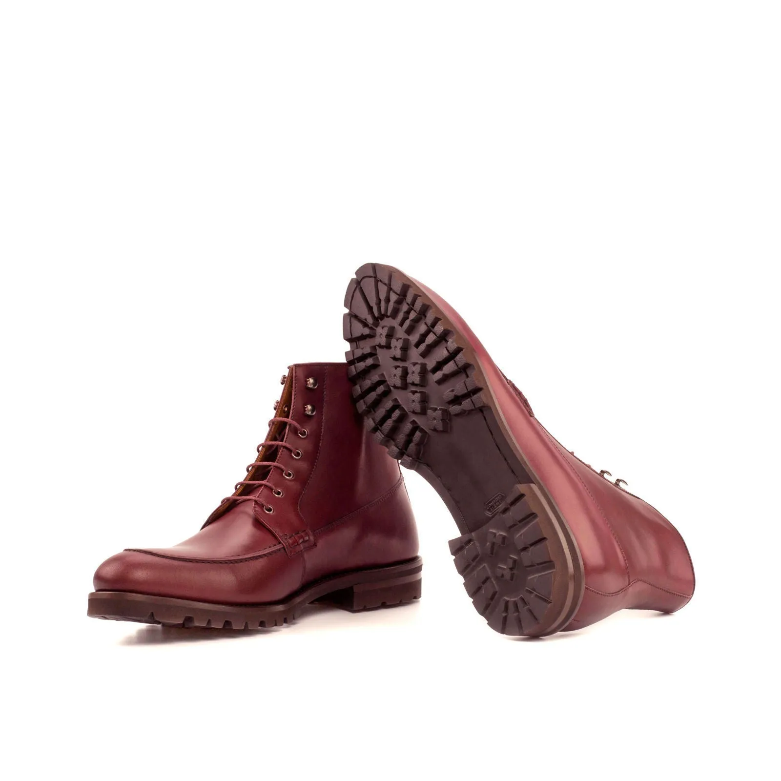 Men's Moc Leather Boots Wide Plus Size Burgundy 4040
