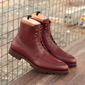 Men's Moc Leather Boots Wide Plus Size Burgundy 4040