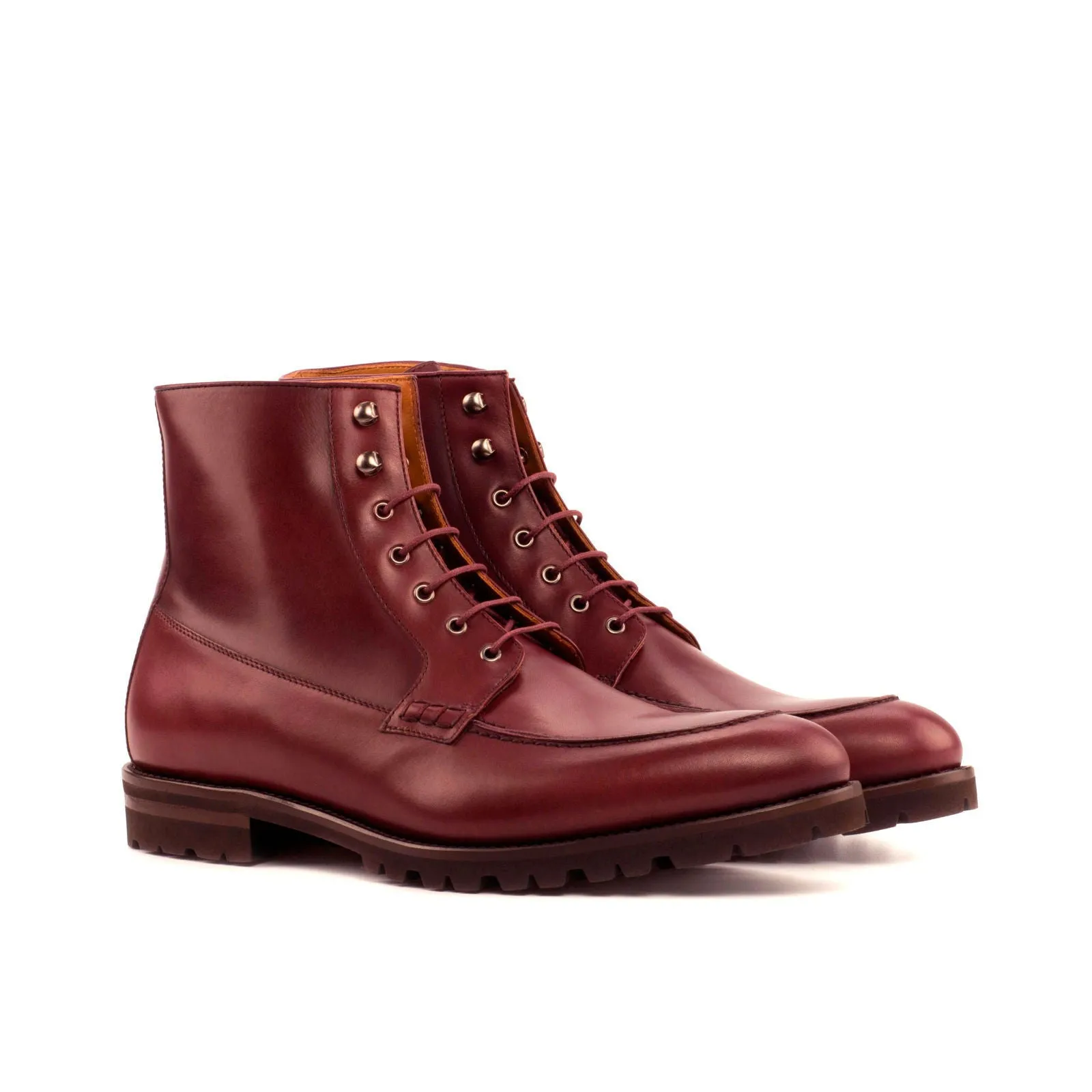 Men's Moc Leather Boots Wide Plus Size Burgundy 4040