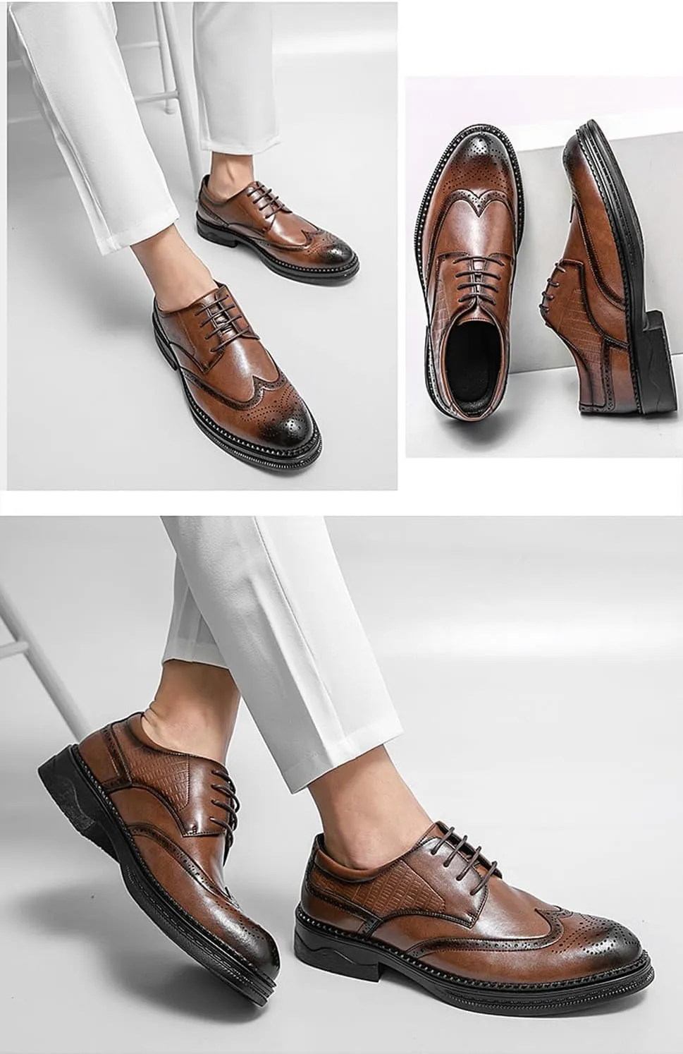 Men's Modern Business Casual Dress Shoes Classic Wingtip Lace-Up Brogues Formal Oxfords Suit Shoes