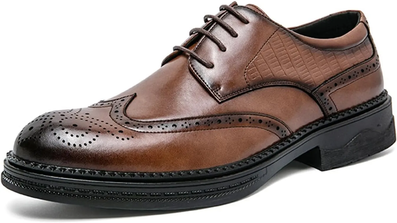 Men's Modern Business Casual Dress Shoes Classic Wingtip Lace-Up Brogues Formal Oxfords Suit Shoes
