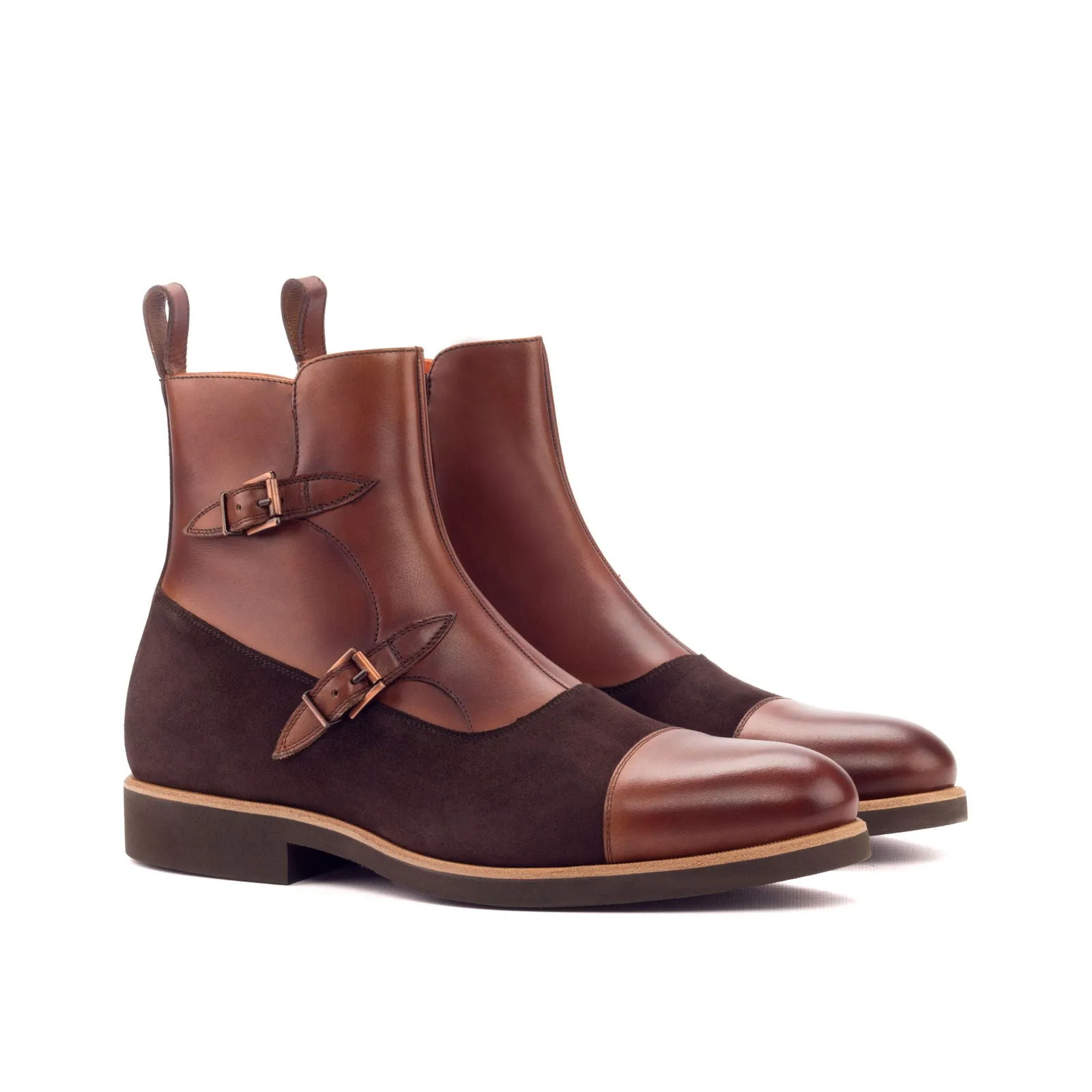 Men's Octavian Buckle Leather Boots Wide Plus Size Brown 3352