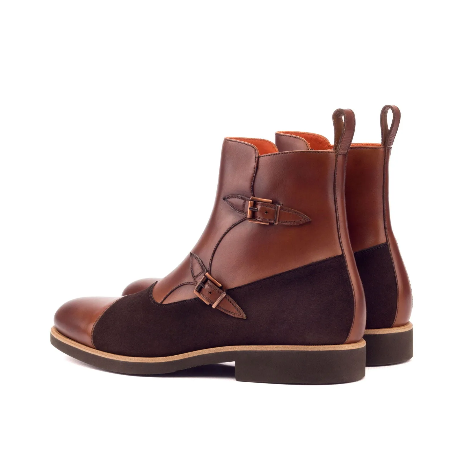 Men's Octavian Buckle Leather Boots Wide Plus Size Brown 3352