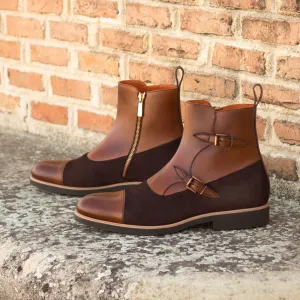 Men's Octavian Buckle Leather Boots Wide Plus Size Brown 3352