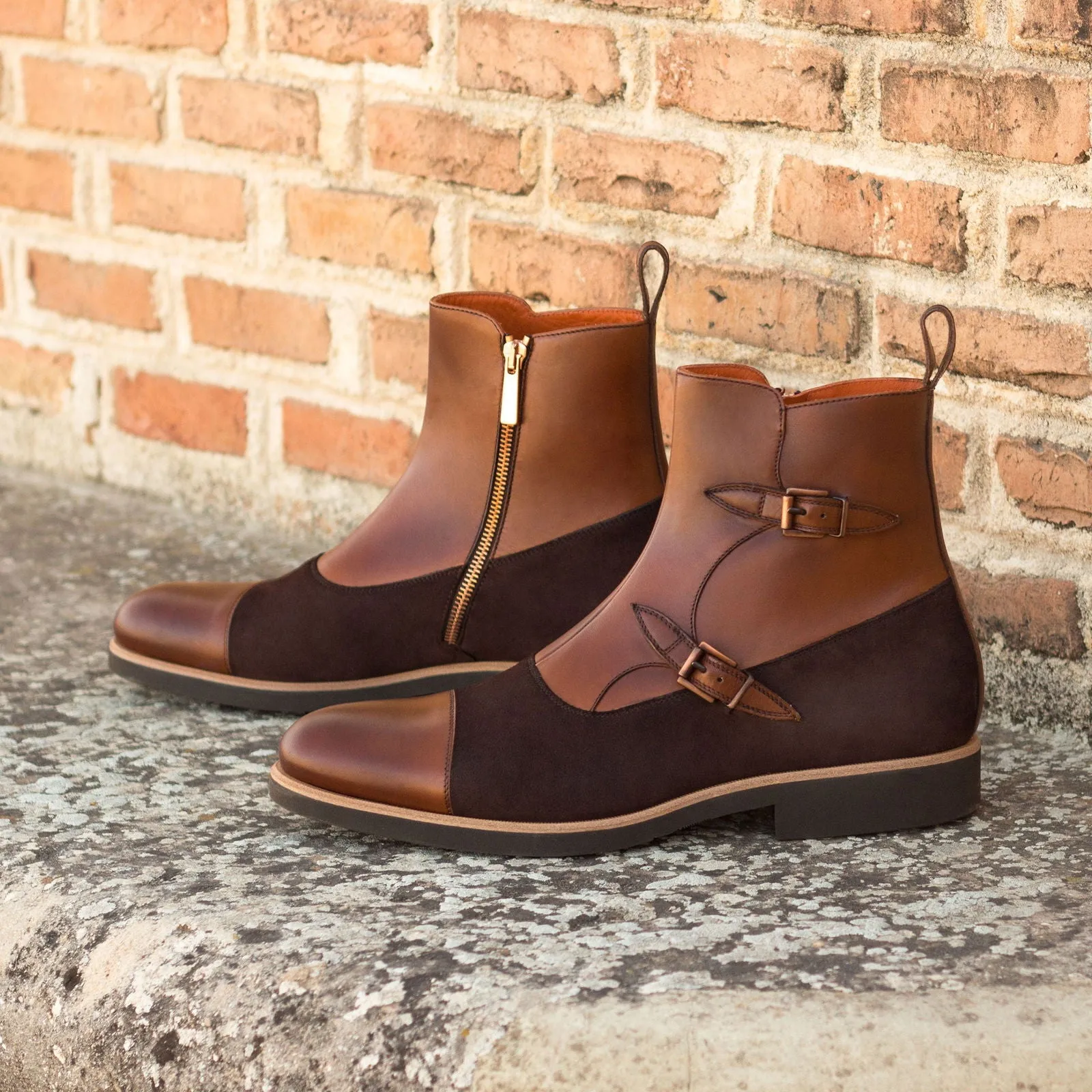 Men's Octavian Buckle Leather Boots Wide Plus Size Brown 3352
