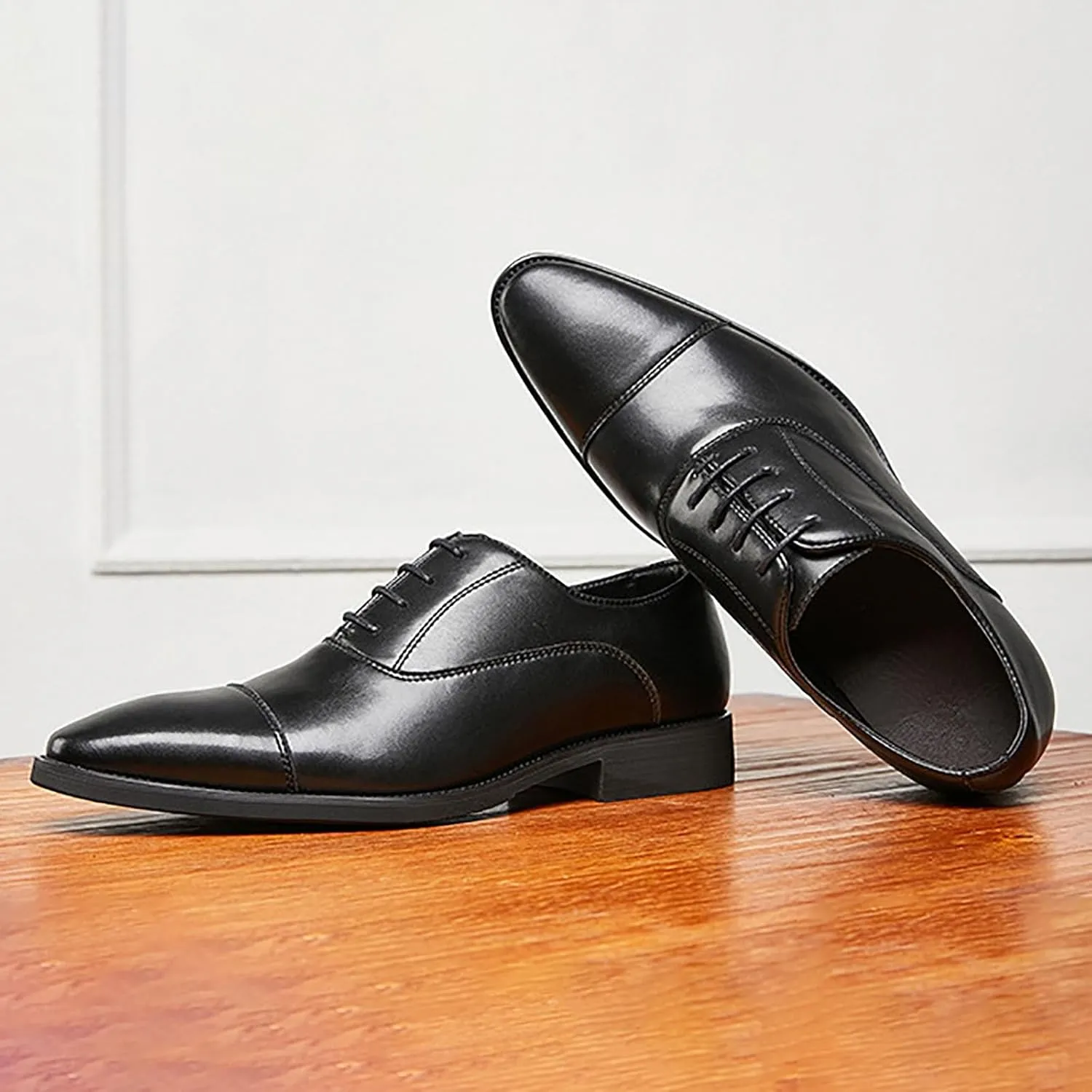 Men's Oxford Dress Classic Business Cap Toe Leather Shoes， Modern Lace Up Wingtip Genuine Leather Dress Men Shoes