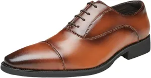 Men's Oxford Dress Classic Business Cap Toe Leather Shoes， Modern Lace Up Wingtip Genuine Leather Dress Men Shoes