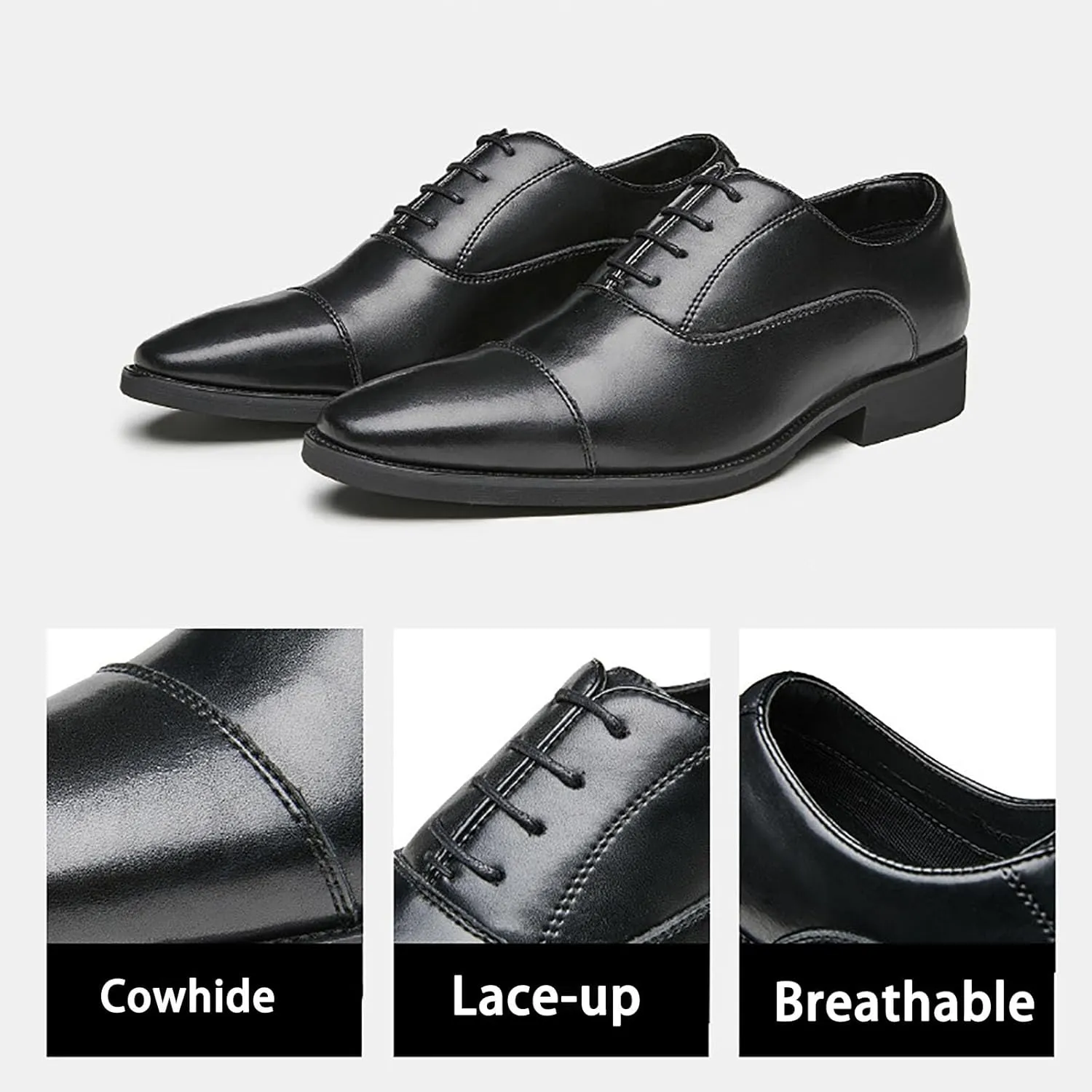 Men's Oxford Dress Classic Business Cap Toe Leather Shoes， Modern Lace Up Wingtip Genuine Leather Dress Men Shoes