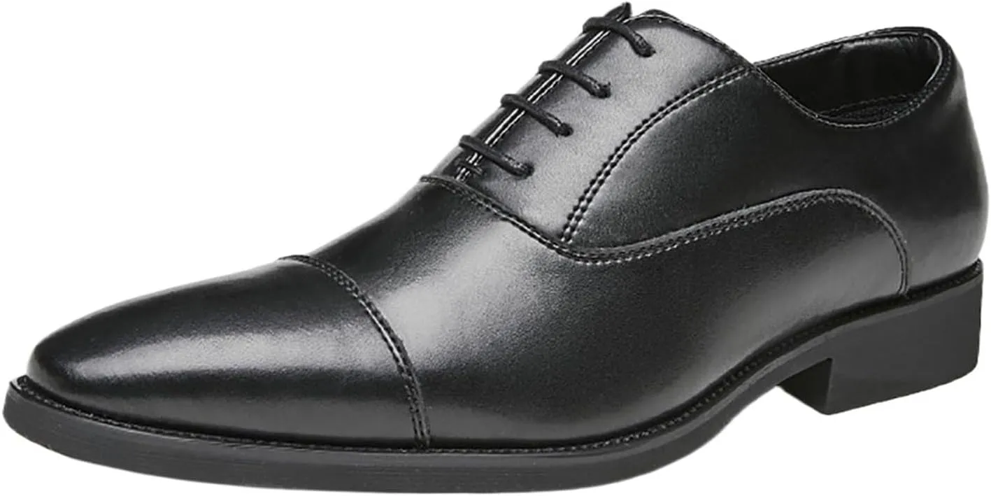 Men's Oxford Dress Classic Business Cap Toe Leather Shoes， Modern Lace Up Wingtip Genuine Leather Dress Men Shoes