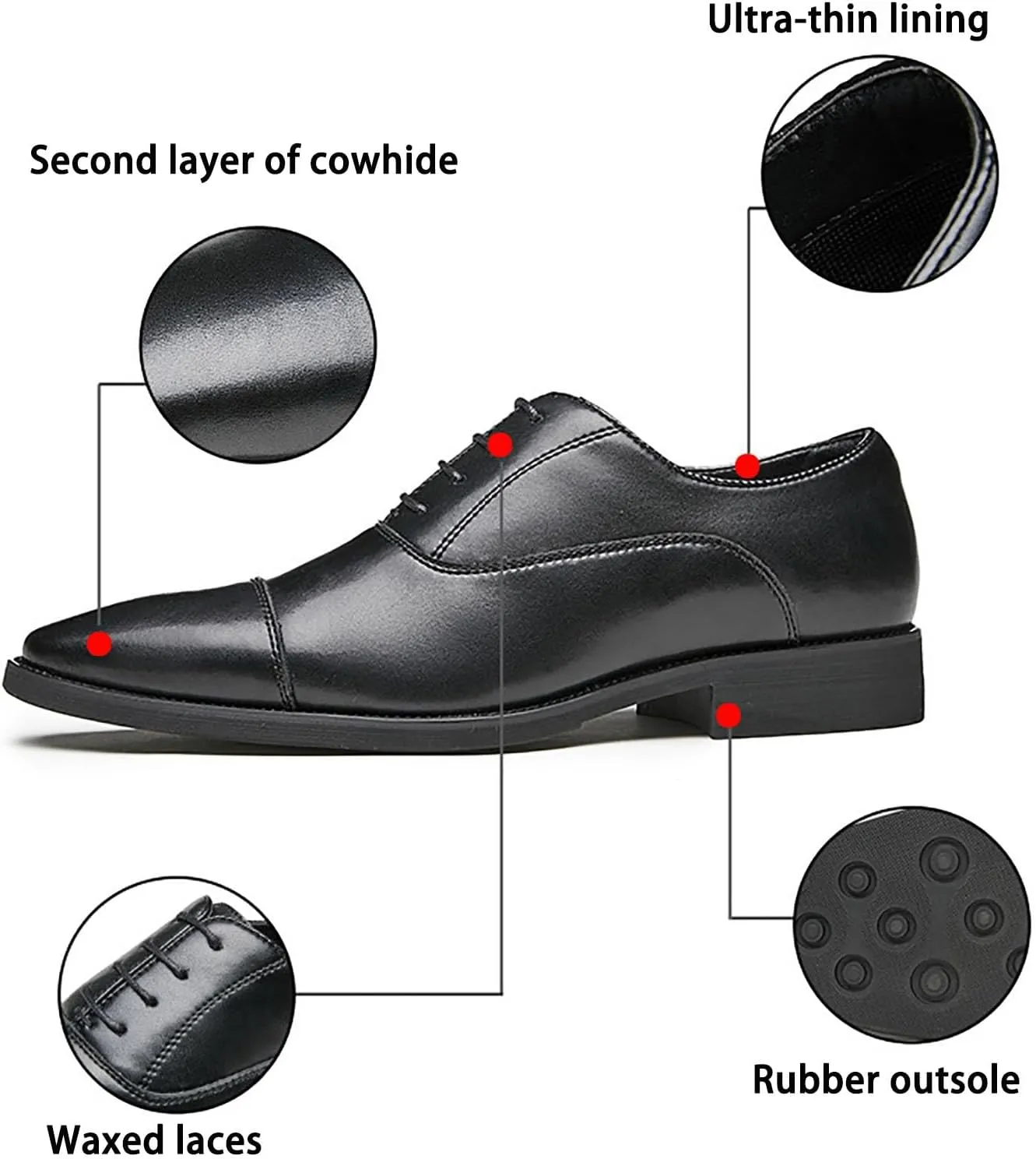 Men's Oxford Dress Classic Business Cap Toe Leather Shoes， Modern Lace Up Wingtip Genuine Leather Dress Men Shoes