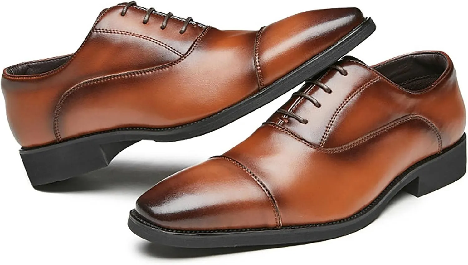 Men's Oxford Dress Classic Business Cap Toe Leather Shoes， Modern Lace Up Wingtip Genuine Leather Dress Men Shoes
