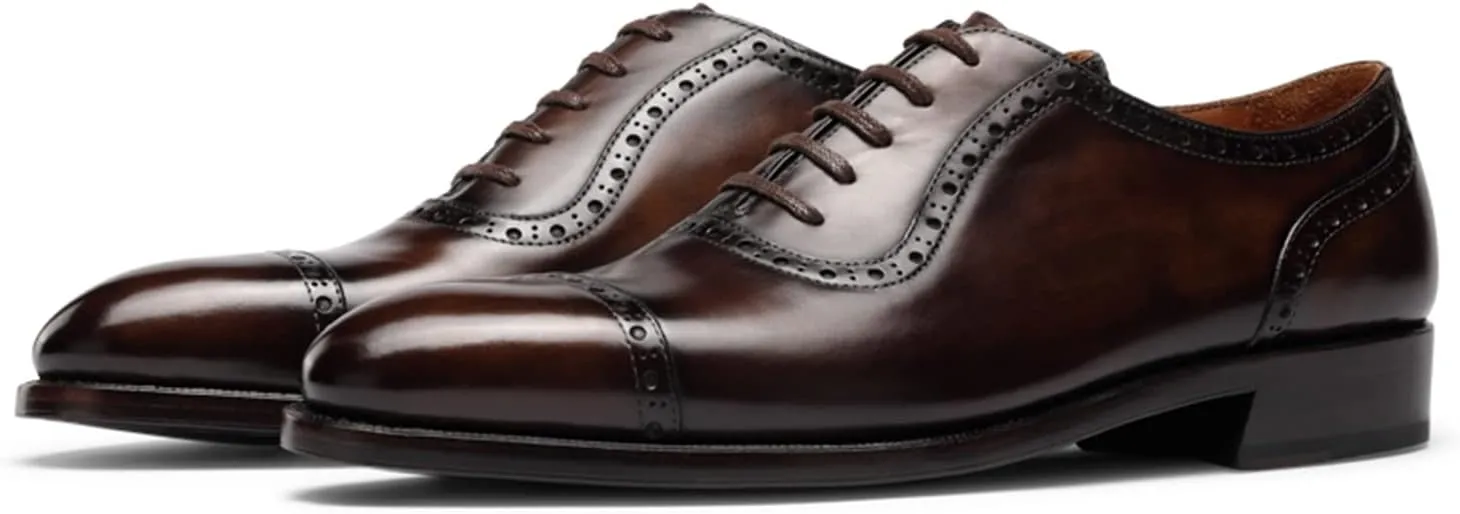 Mens Oxfords Semi Brogues Carved Calf Leather for Business,Casual