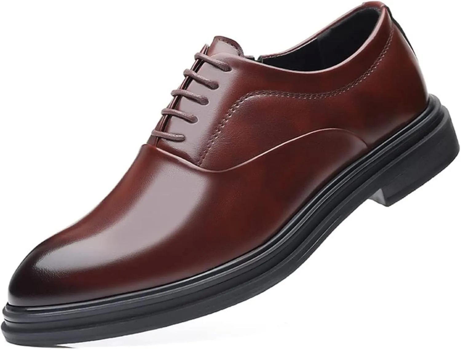 Men's Patent Leather Heel Oxfords Fashion Classic Round-Toe Lace Up Wing Tips Carved Business Dress Shoes Casual Comfortable Formal Work Wedding Shoes