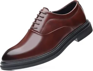 Men's Patent Leather Heel Oxfords Fashion Classic Round-Toe Lace Up Wing Tips Carved Business Dress Shoes Casual Comfortable Formal Work Wedding Shoes