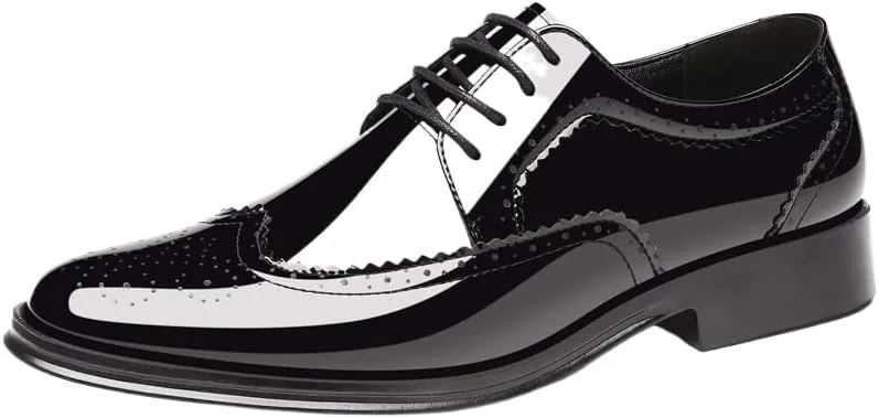 Men's Patent Leather Oxford Brogues -Formal Pointed Lace-Up Dress Shoes for Business & Tuxedo