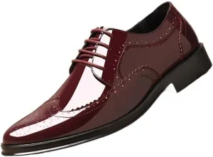 Men's Patent Leather Oxford Brogues -Formal Pointed Lace-Up Dress Shoes for Business & Tuxedo