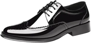 Men's Patent Leather Oxford Brogues -Formal Pointed Lace-Up Dress Shoes for Business & Tuxedo