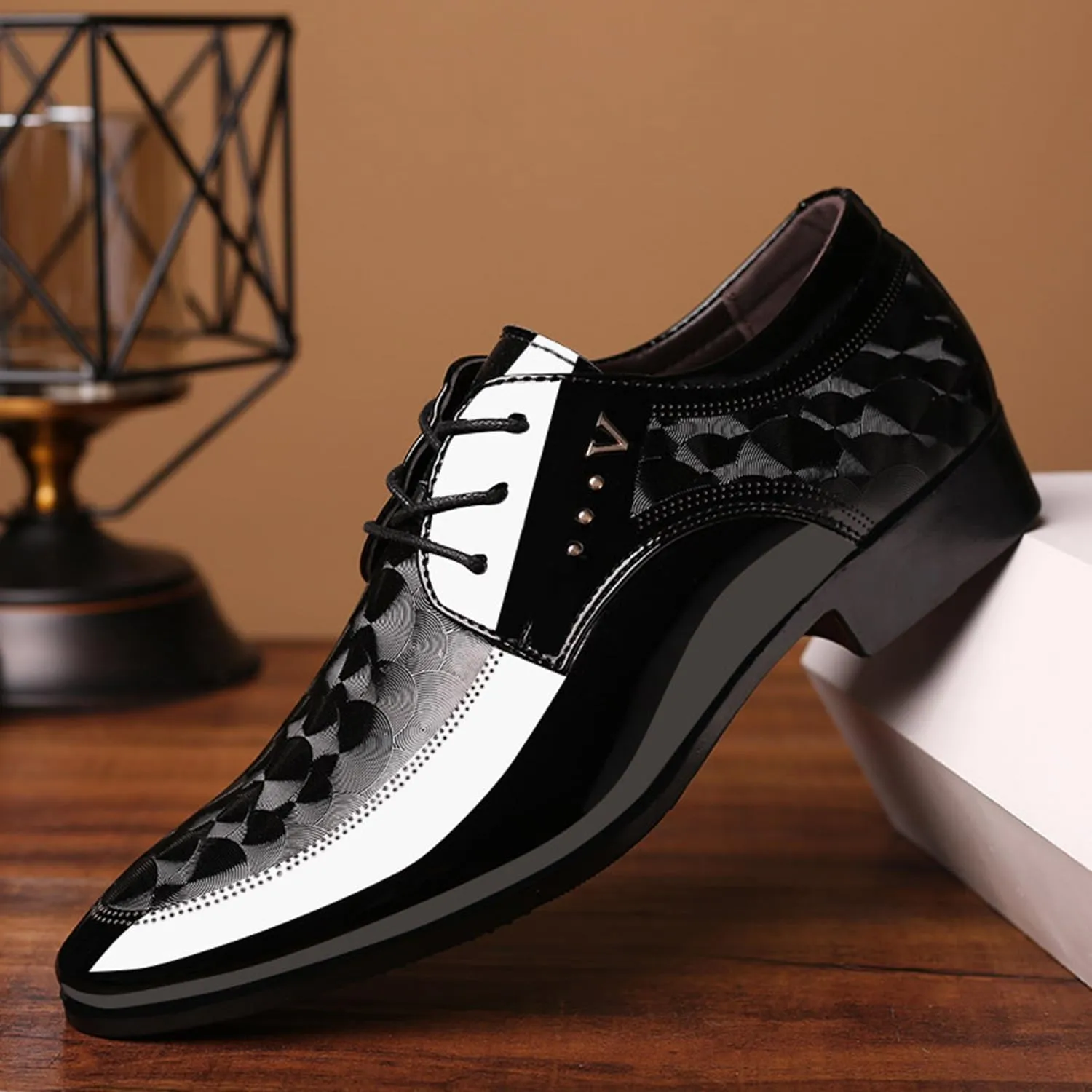 Men's Patent Leather Oxford Formal Business Shoes Classic Lace-up Comfortable Suit Tuxedo Dress Shoes
