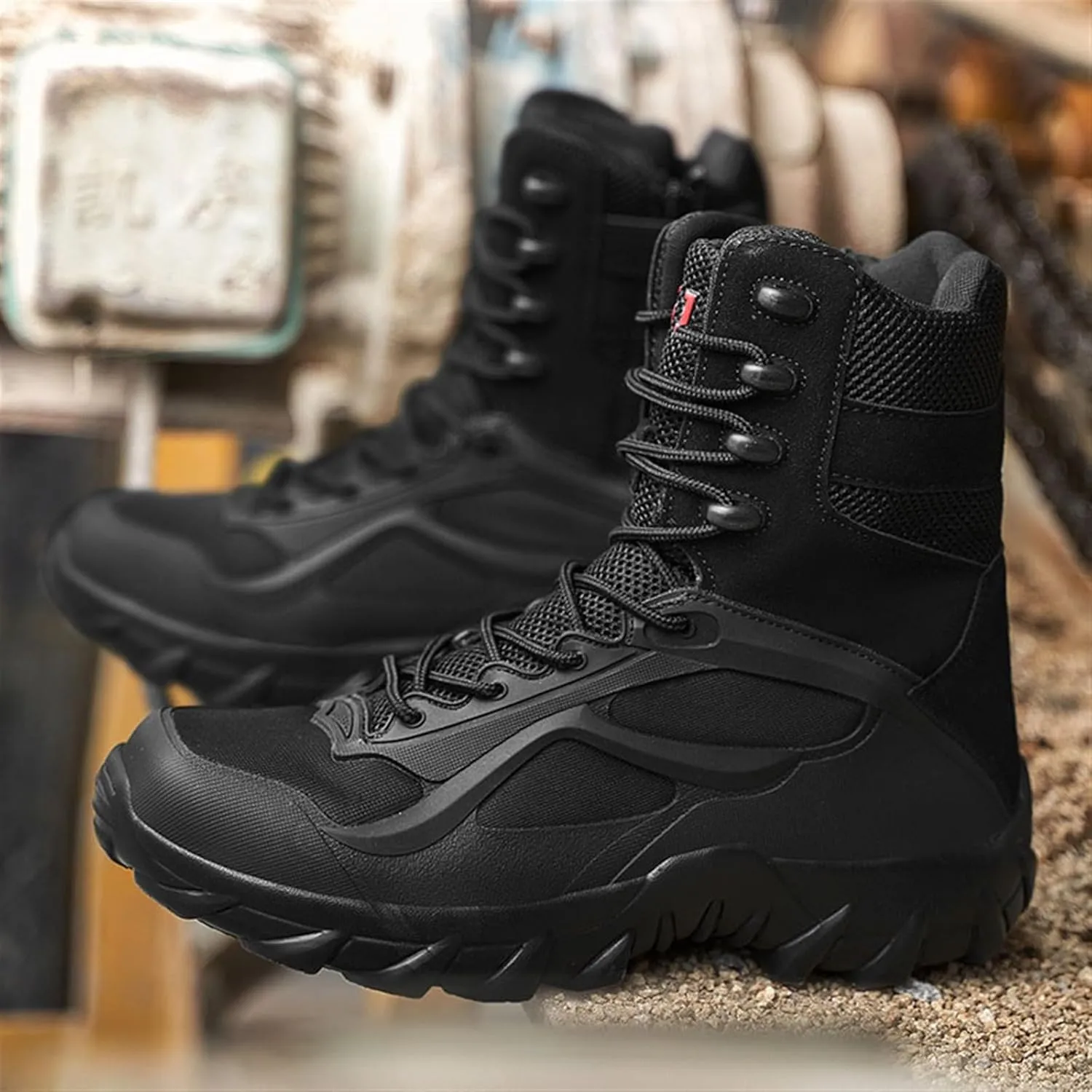 Men's Plus Size Side Zip Non Slip Durable Breathable Combat Boots, Resistant Combat Sneakers Shoes, Wide Toe Box Anti Kick and Anti-Collision Combat Outdoor Boot, for Hiking