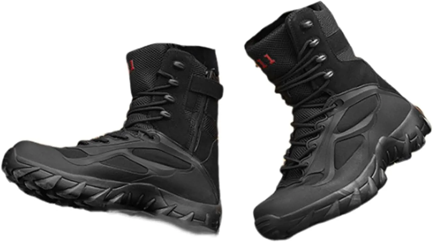 Men's Plus Size Side Zip Non Slip Durable Breathable Combat Boots, Resistant Combat Sneakers Shoes, Wide Toe Box Anti Kick and Anti-Collision Combat Outdoor Boot, for Hiking