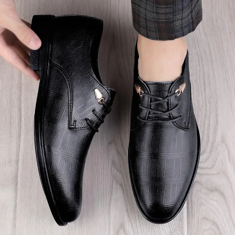 Mens Pointed Toe Oxford Shoes Fashion Leather Lace-Up Dress Shoes for Business Formal