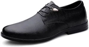 Mens Pointed Toe Oxford Shoes Fashion Leather Lace-Up Dress Shoes for Business Formal