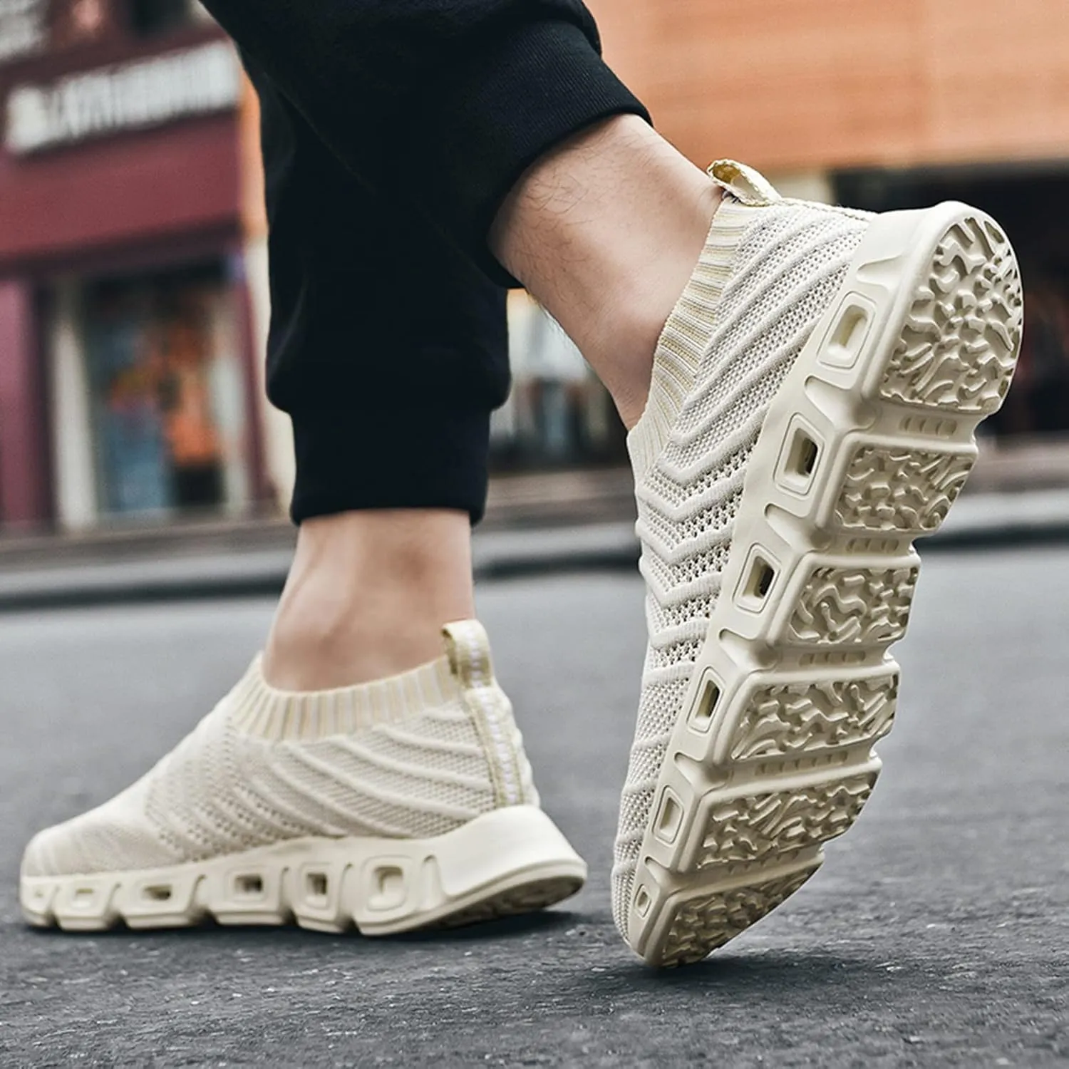 Men's Reathable Stretch Canvas Shoes Lightweight Sport Gym Jogging Walking Sneaker Soft Flat Soled Elderly Shoes