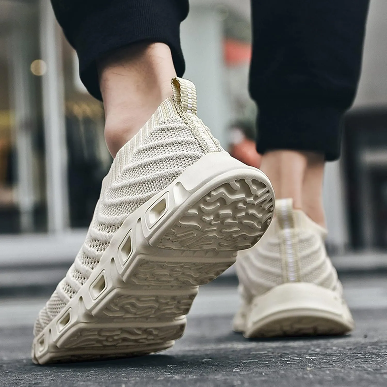 Men's Reathable Stretch Canvas Shoes Lightweight Sport Gym Jogging Walking Sneaker Soft Flat Soled Elderly Shoes