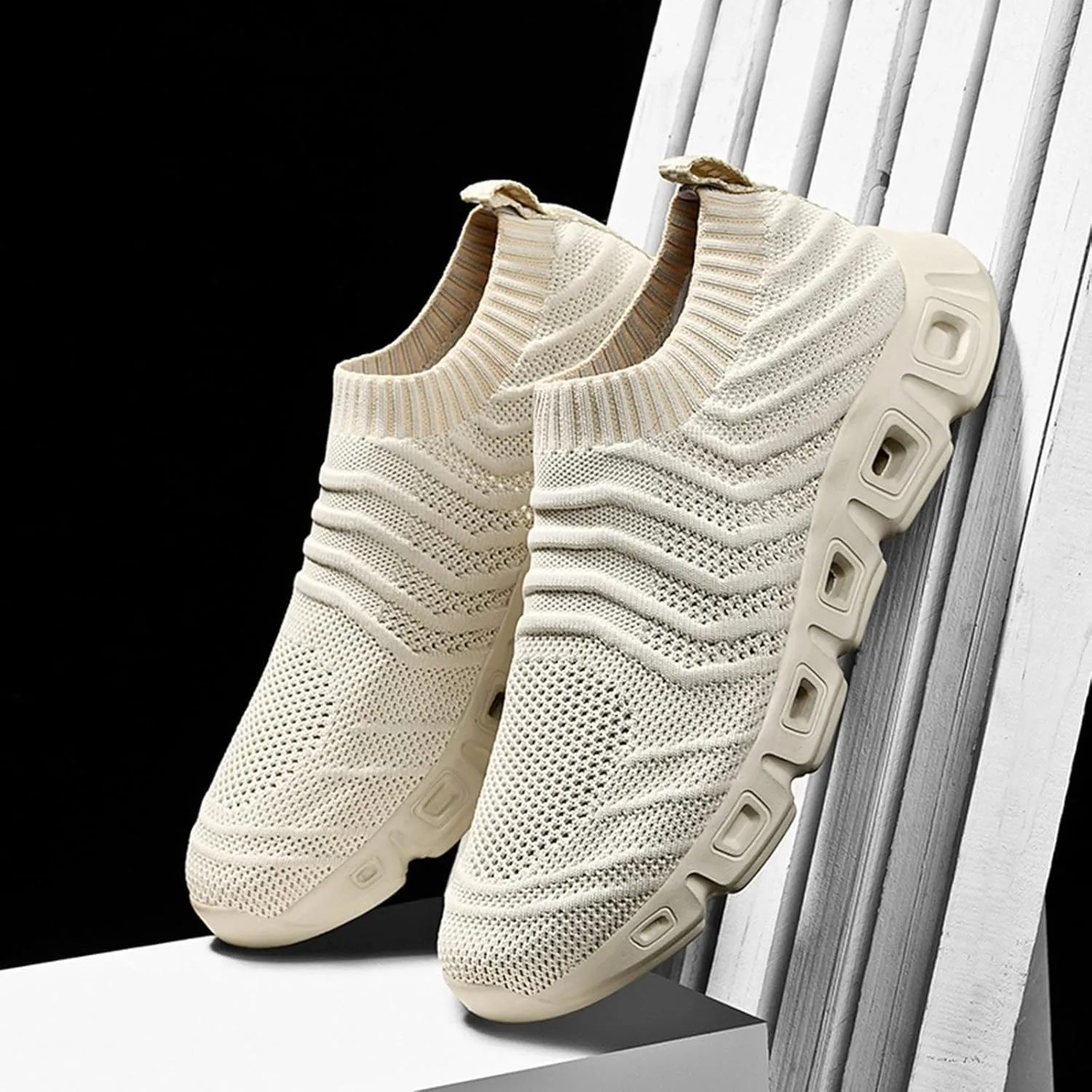 Men's Reathable Stretch Canvas Shoes Lightweight Sport Gym Jogging Walking Sneaker Soft Flat Soled Elderly Shoes