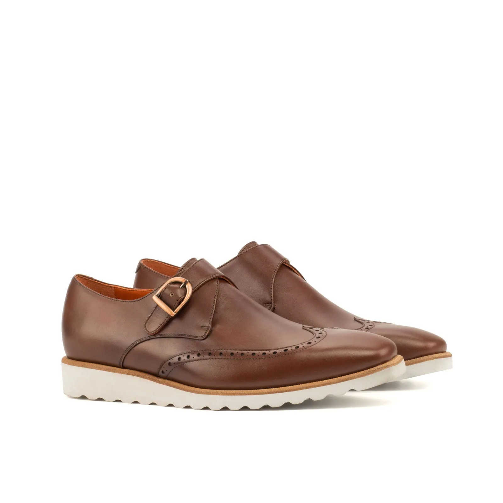 Men's Single Monk Leather Shoes Wide Brown 3616