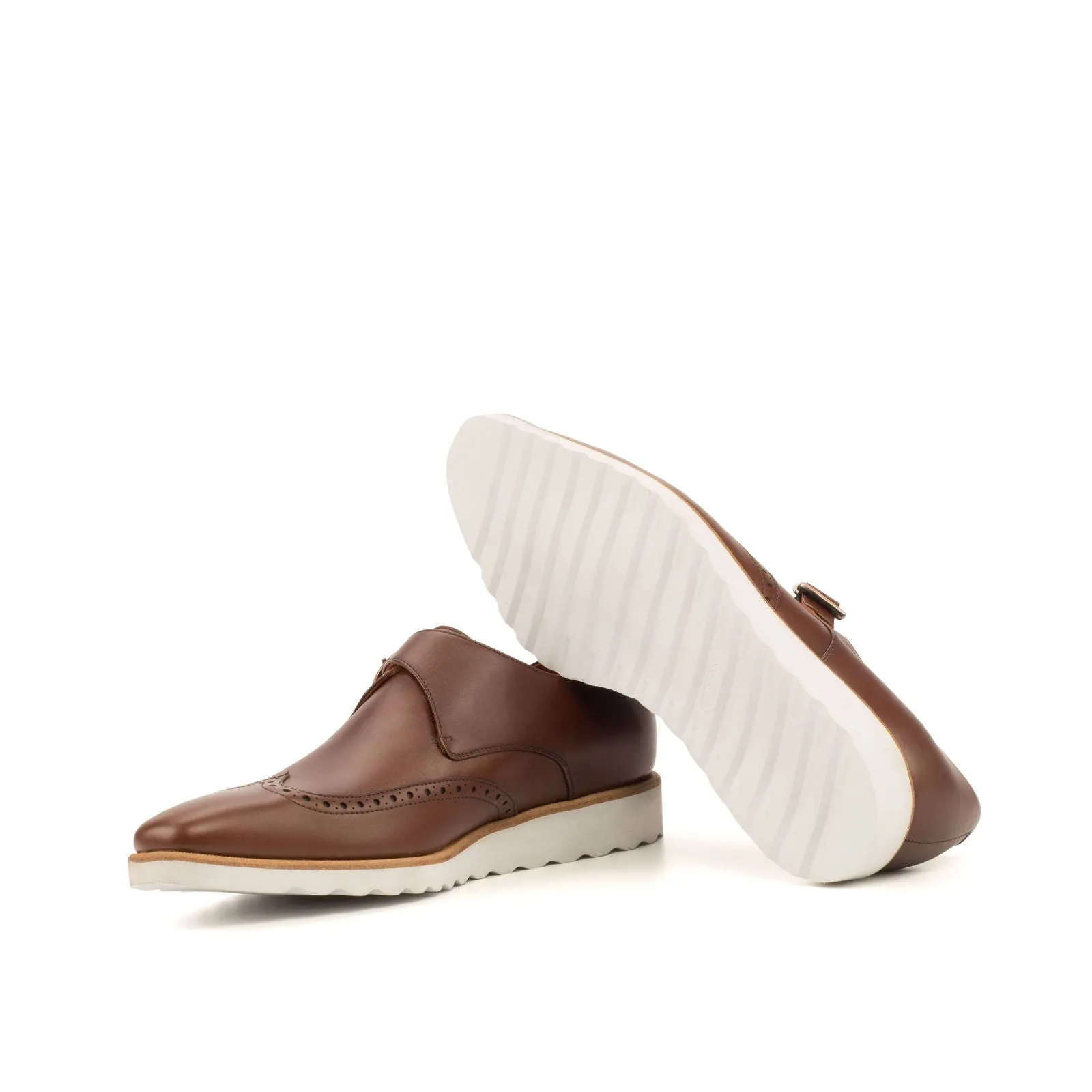 Men's Single Monk Leather Shoes Wide Brown 3616