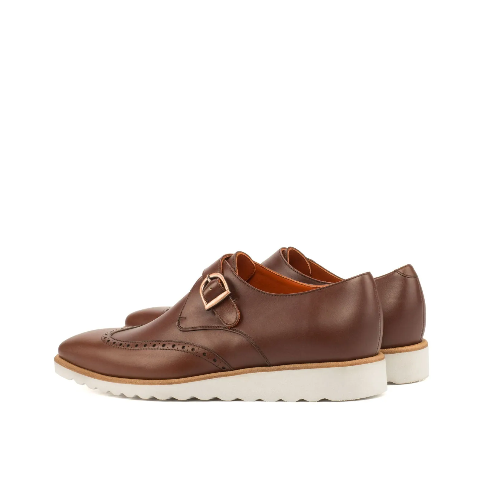 Men's Single Monk Leather Shoes Wide Brown 3616