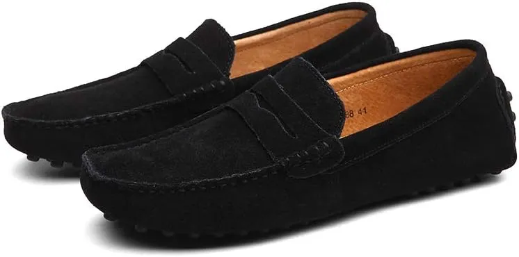 Men's Suede Leather Penny Loafers, Casual Driving Moccasins, Slip-On Boat Shoes,Big Sizes