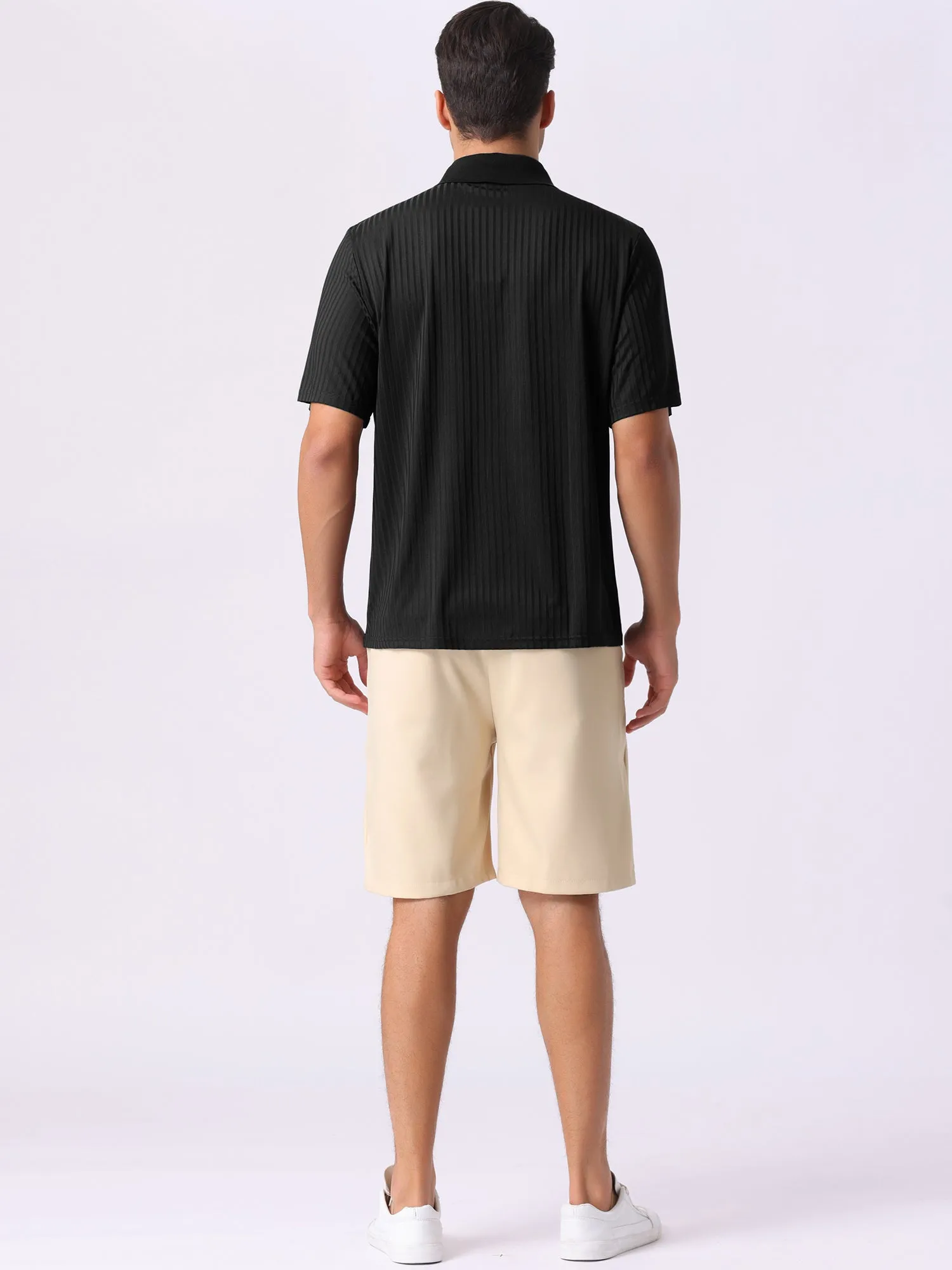 Men's Summer Casual Short Sleeve Solid Color Texture Knit Polo Shirts