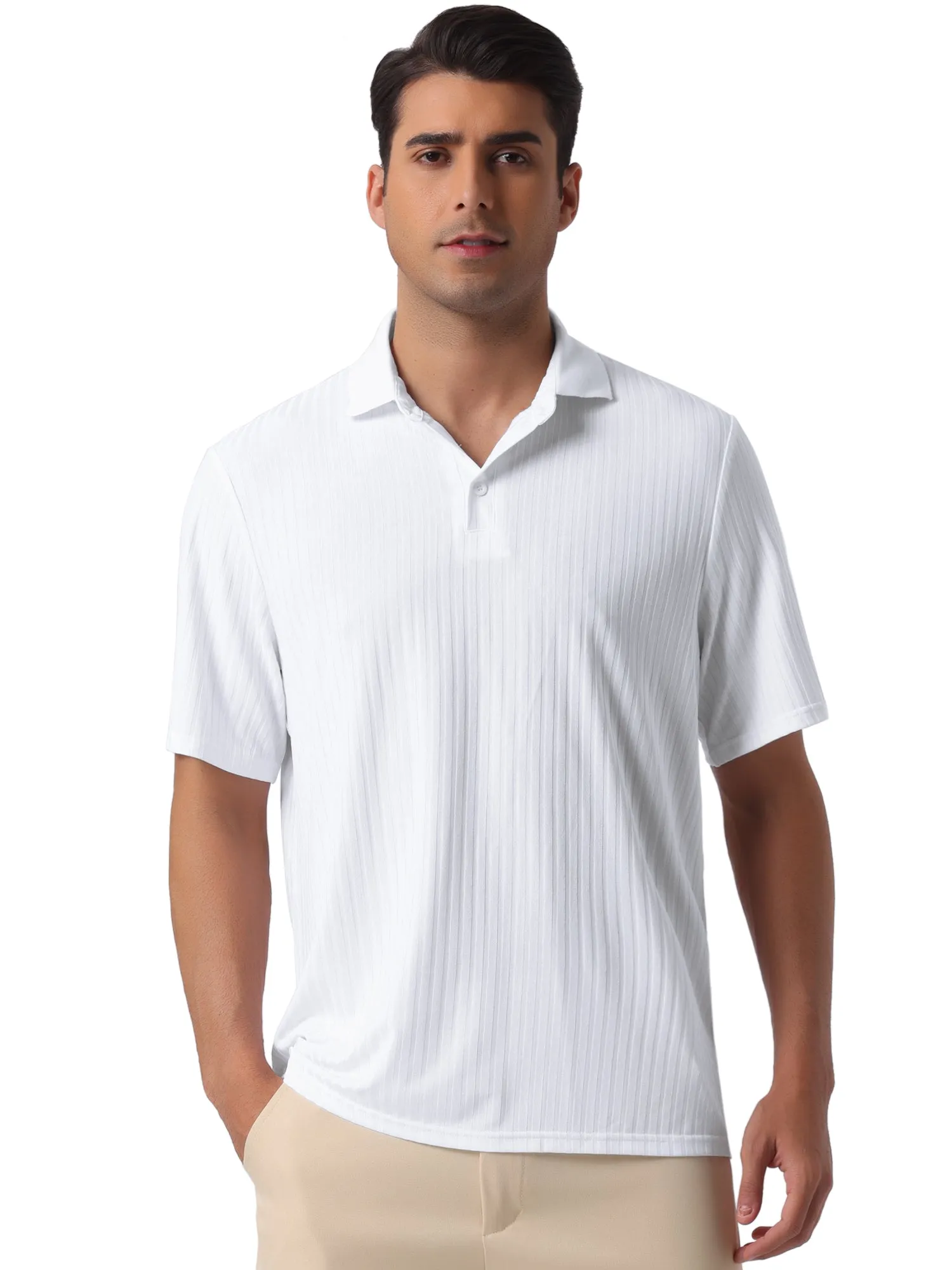 Men's Summer Casual Short Sleeve Solid Color Texture Knit Polo Shirts