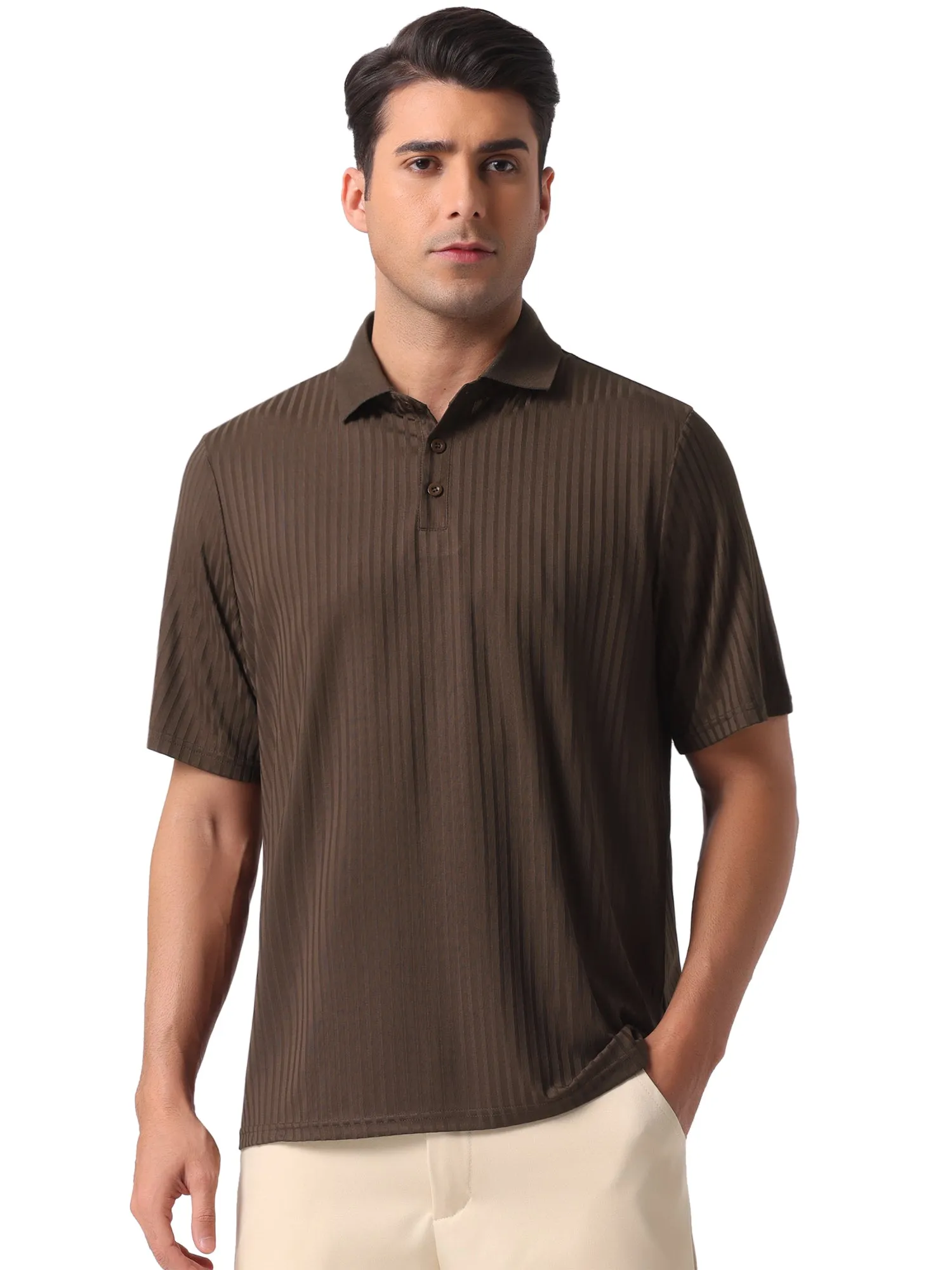 Men's Summer Casual Short Sleeve Solid Color Texture Knit Polo Shirts