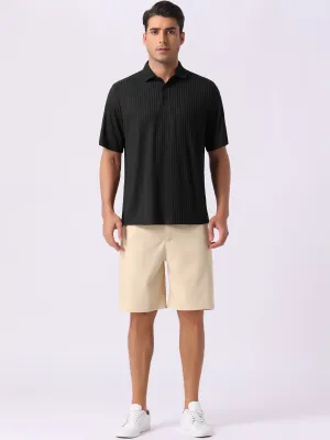 Men's Summer Casual Short Sleeve Solid Color Texture Knit Polo Shirts