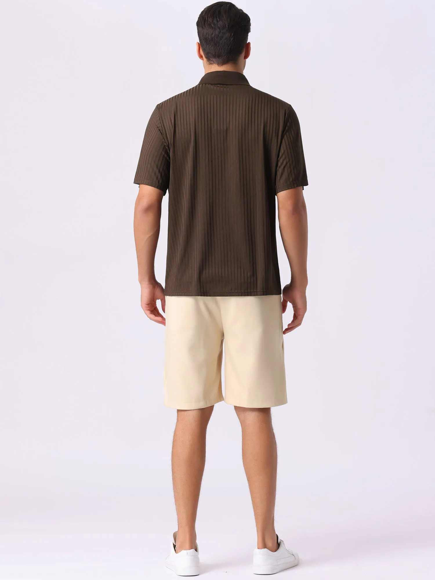 Men's Summer Casual Short Sleeve Solid Color Texture Knit Polo Shirts