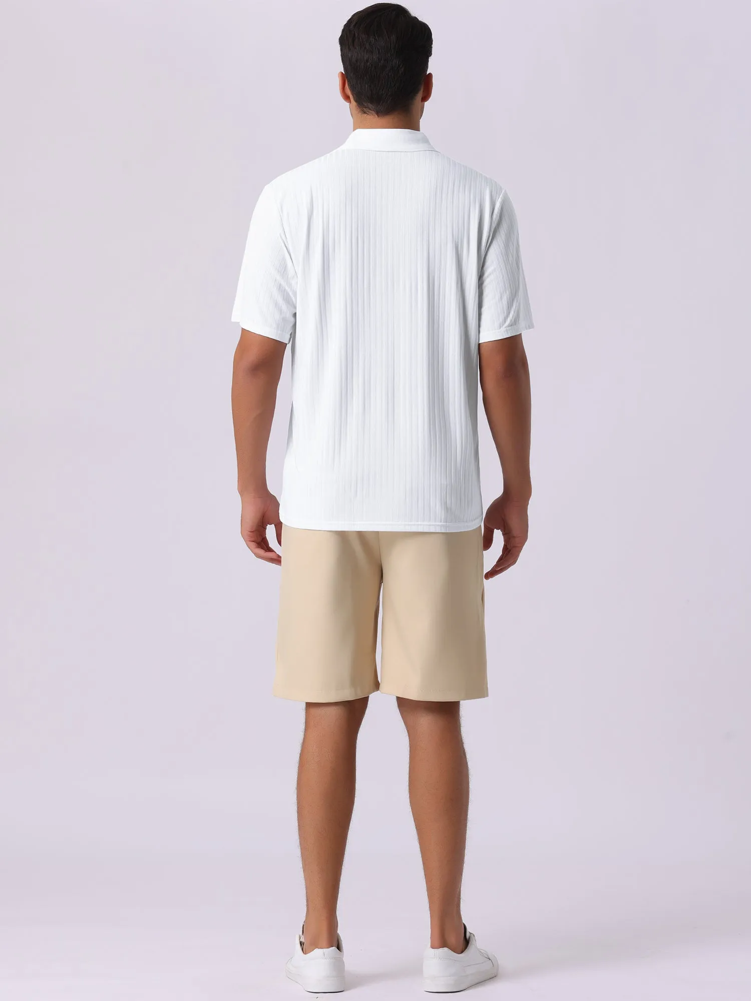 Men's Summer Casual Short Sleeve Solid Color Texture Knit Polo Shirts