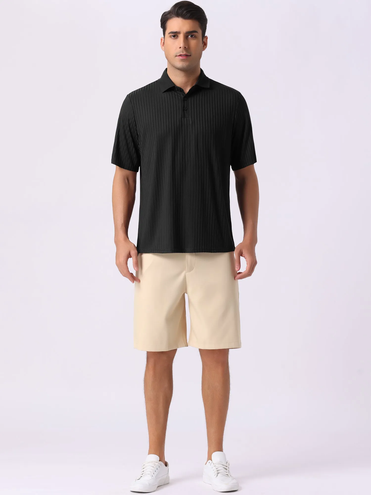 Men's Summer Casual Short Sleeve Solid Color Texture Knit Polo Shirts