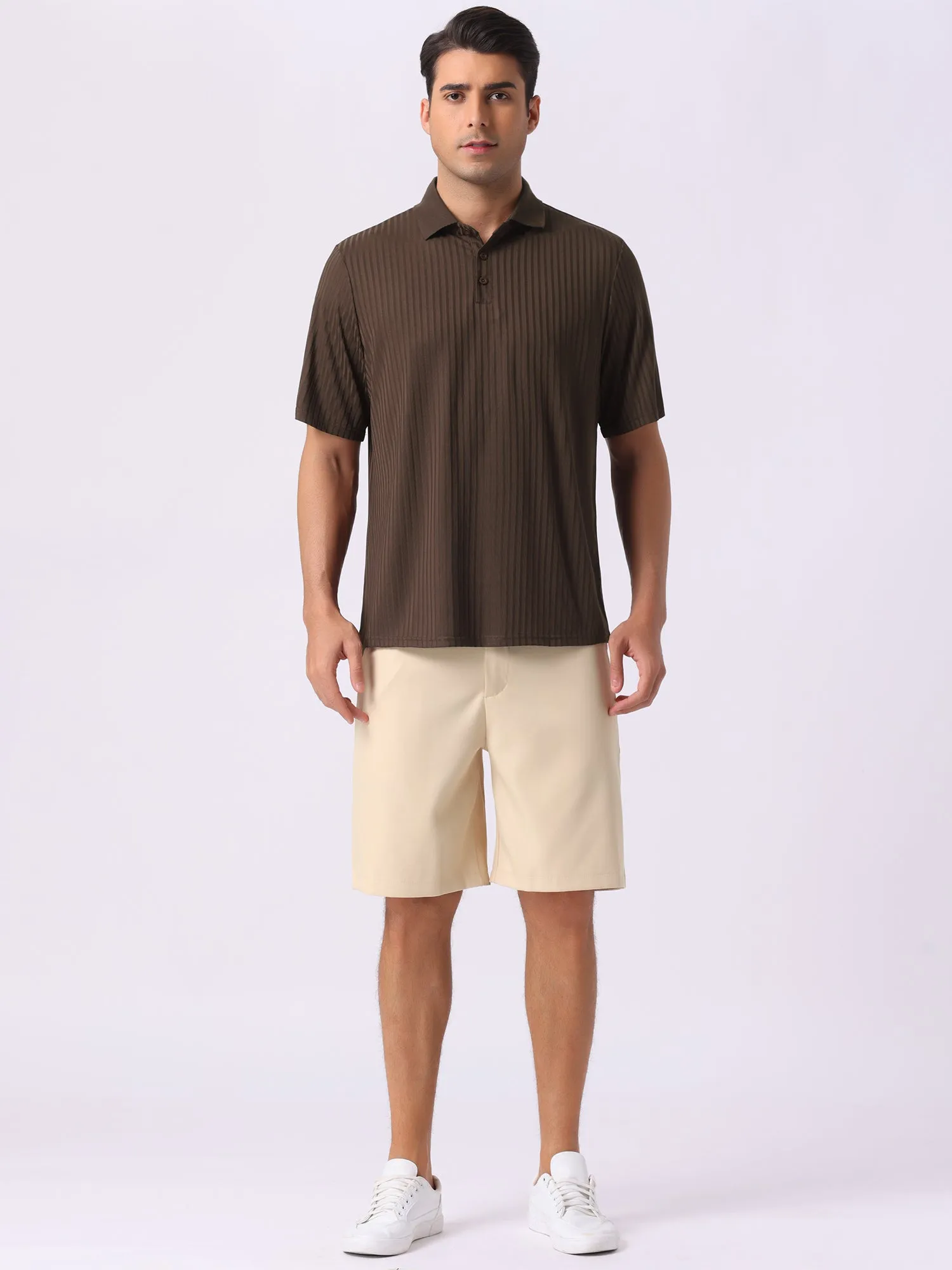 Men's Summer Casual Short Sleeve Solid Color Texture Knit Polo Shirts