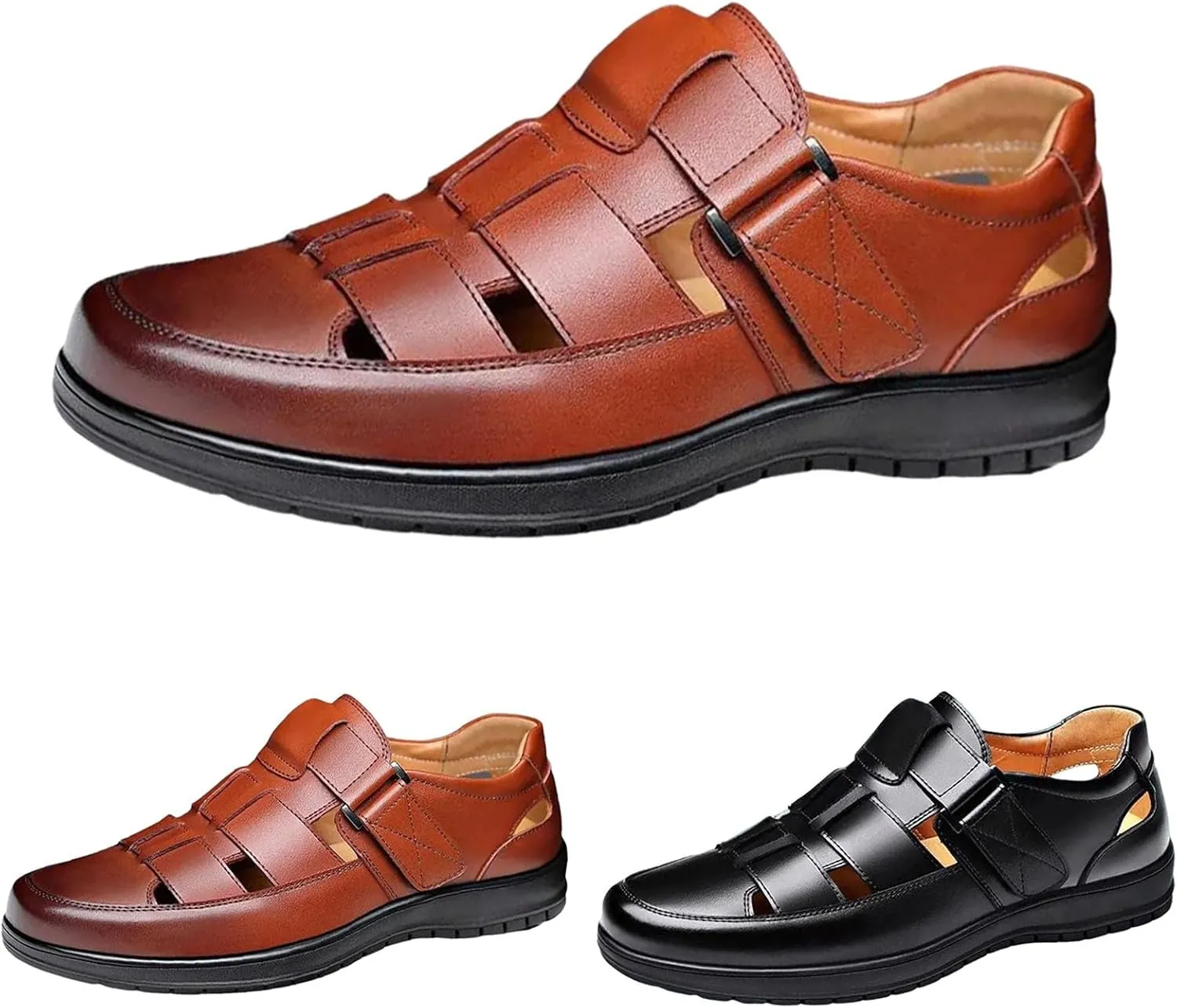 Men's Summer Working Business Leather Sandals Wide Width Slip On Walking Sandals Fisherman Dress Synthetic Office Breathable Oxfords