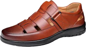 Men's Summer Working Business Leather Sandals Wide Width Slip On Walking Sandals Fisherman Dress Synthetic Office Breathable Oxfords