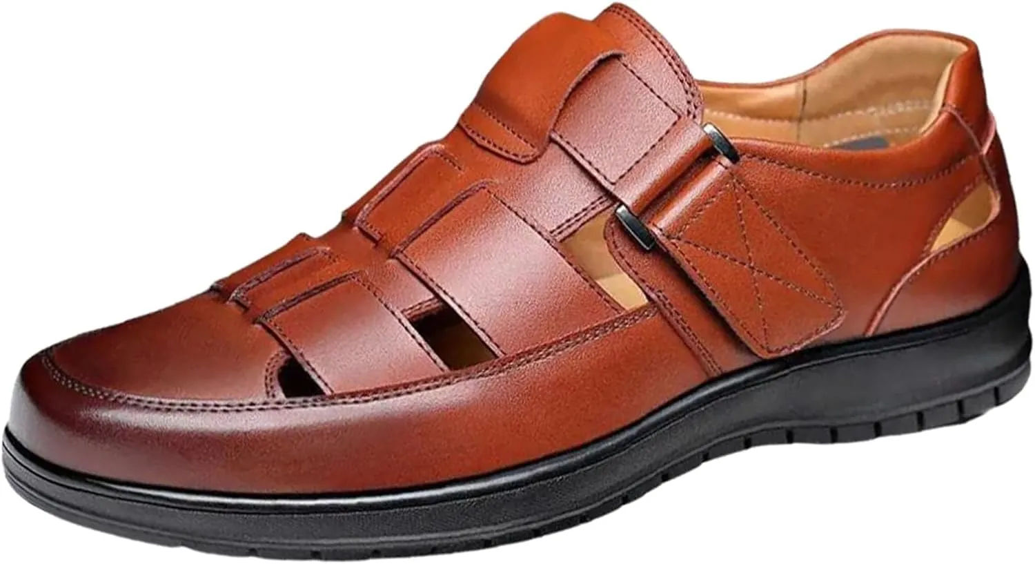 Men's Summer Working Business Leather Sandals Wide Width Slip On Walking Sandals Fisherman Dress Synthetic Office Breathable Oxfords